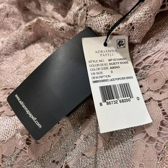 NWT Adrianna Papell Dusty Rose Embroidered Lace Popover Dress Size 2 NEW - Picture 9 of 15
